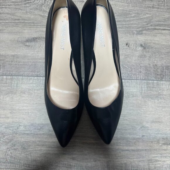 Nine West Kiera Black Leather Pointed Toe Pumps Women's Size 8 - Picture 2 of 6